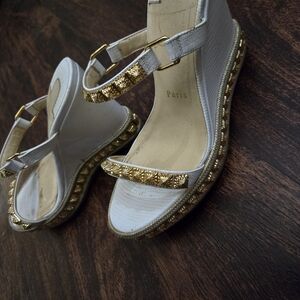 Christian Louboutin White and Gold Sandals